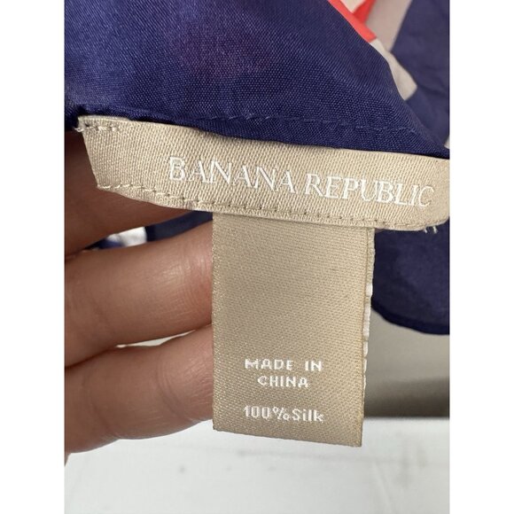 Banana Republic L Square Silk Scarf Red White Blue Monogram Head Wrap Americana - Picture 3 of 11